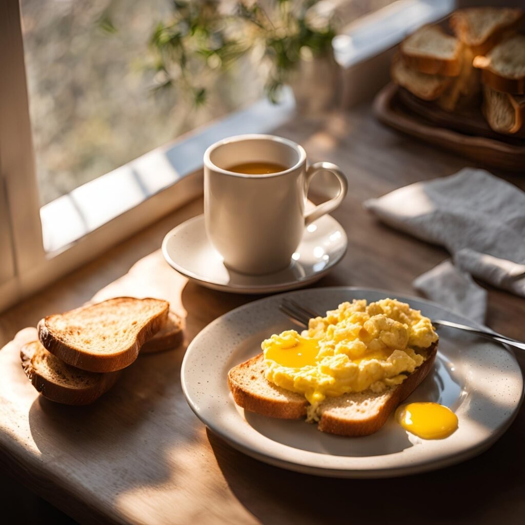 Enjoying breakfast with low carb bread