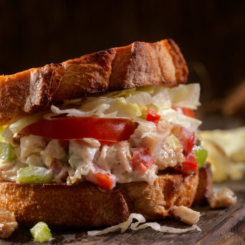 sourD low carb bread chicken salad sandwich