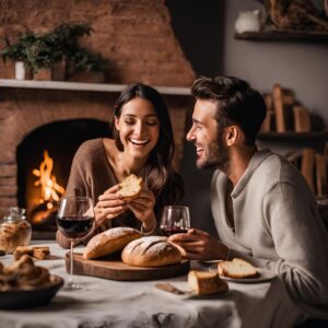 enjoying sourdough low carb bread with non alcoholic wine